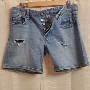 Martin & Osa Shorts Button Fly Size 28  6 Blue Denim Shorts Distressed Rips
